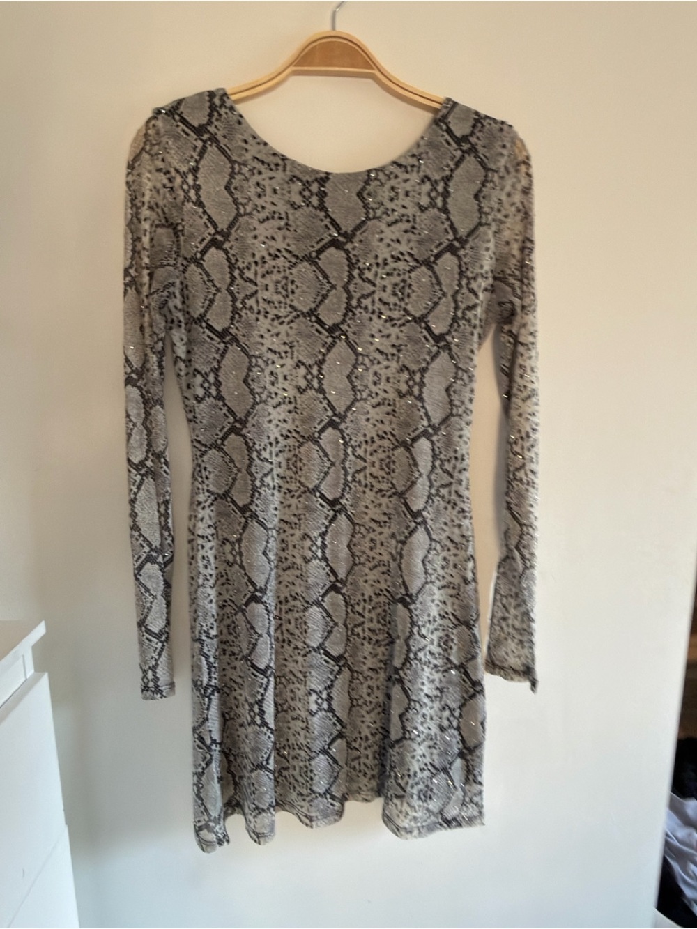 Snake Print Long-Sleeve Mini Dress - Gray